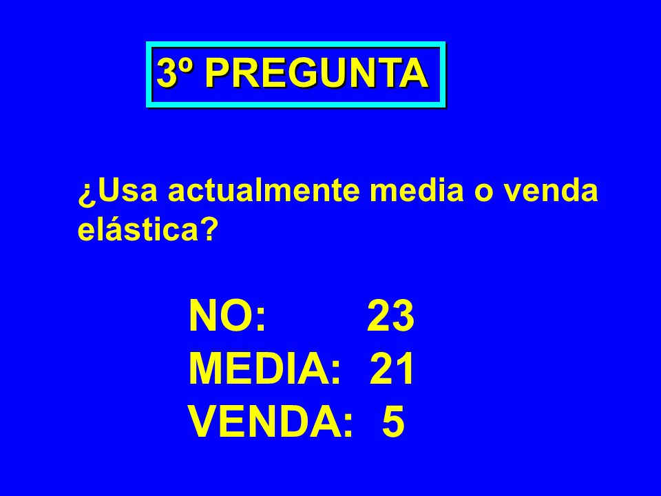 NO: 23 MEDIA: 21 VENDA: 5 3º PREGUNTA ¿Usa actualmente media o venda