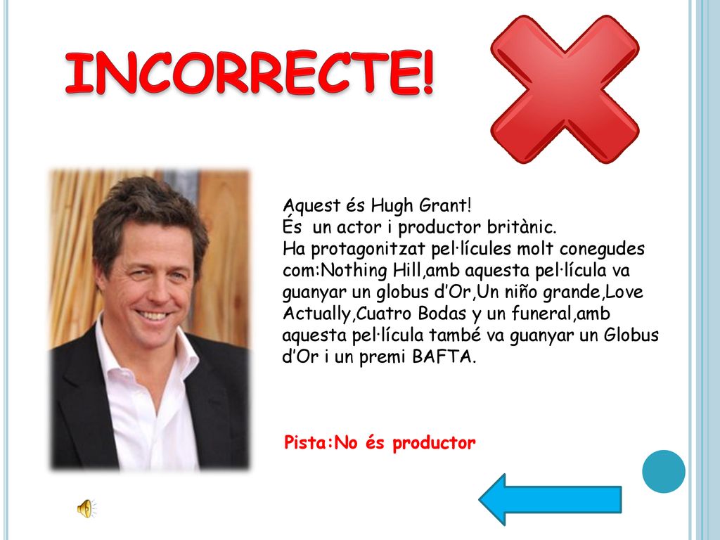 INCORRECTE! Aquest és Hugh Grant! És un actor i productor britànic.
