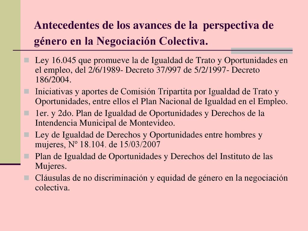Antecedentes de los avances de la perspectiva de género en la Negociación Colectiva.