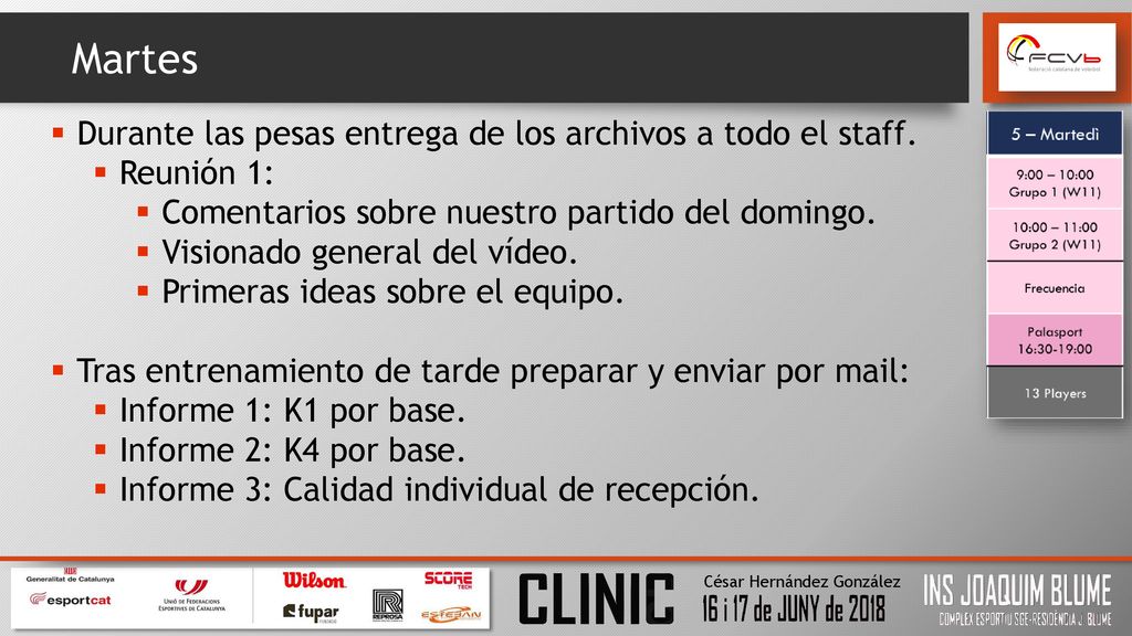 Martes Durante las pesas entrega de los archivos a todo el staff.