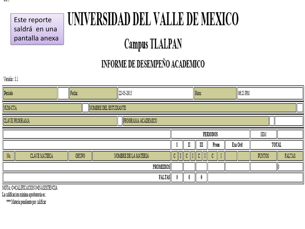 Este reporte saldrá en una pantalla anexa
