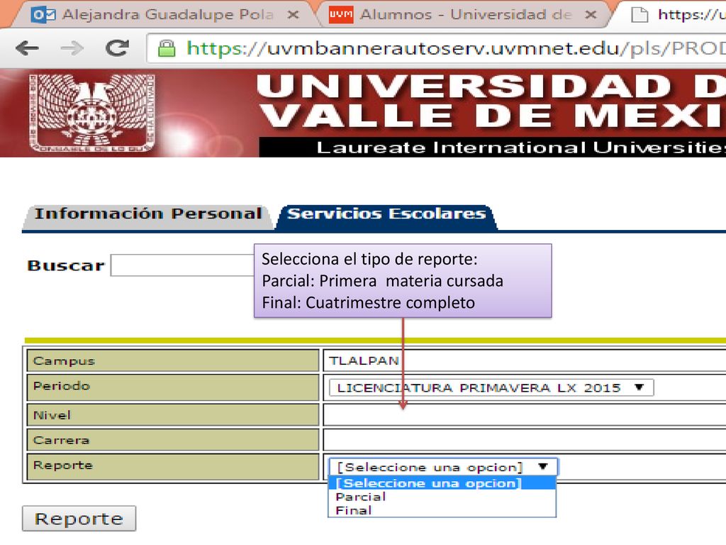 Selecciona el tipo de reporte: