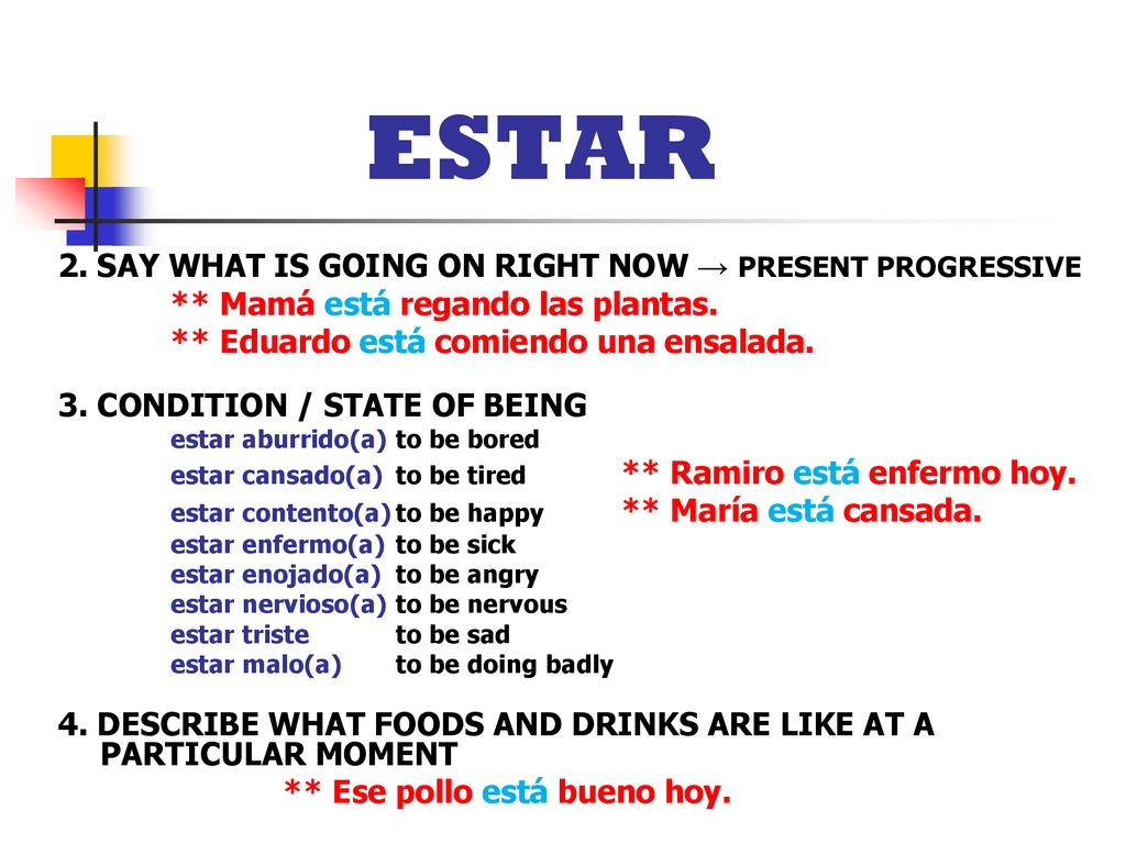 ESTAR 2. SAY WHAT IS GOING ON RIGHT NOW → PRESENT PROGRESSIVE