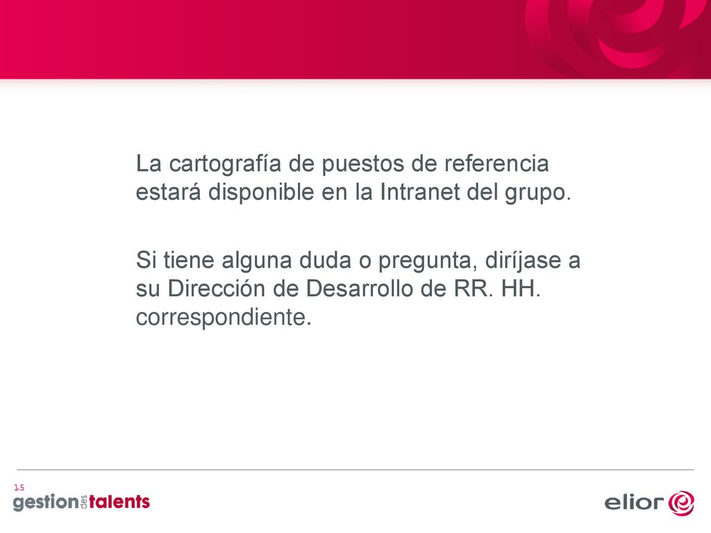 La cartografía de puestos de referencia estará disponible en la Intranet del grupo.