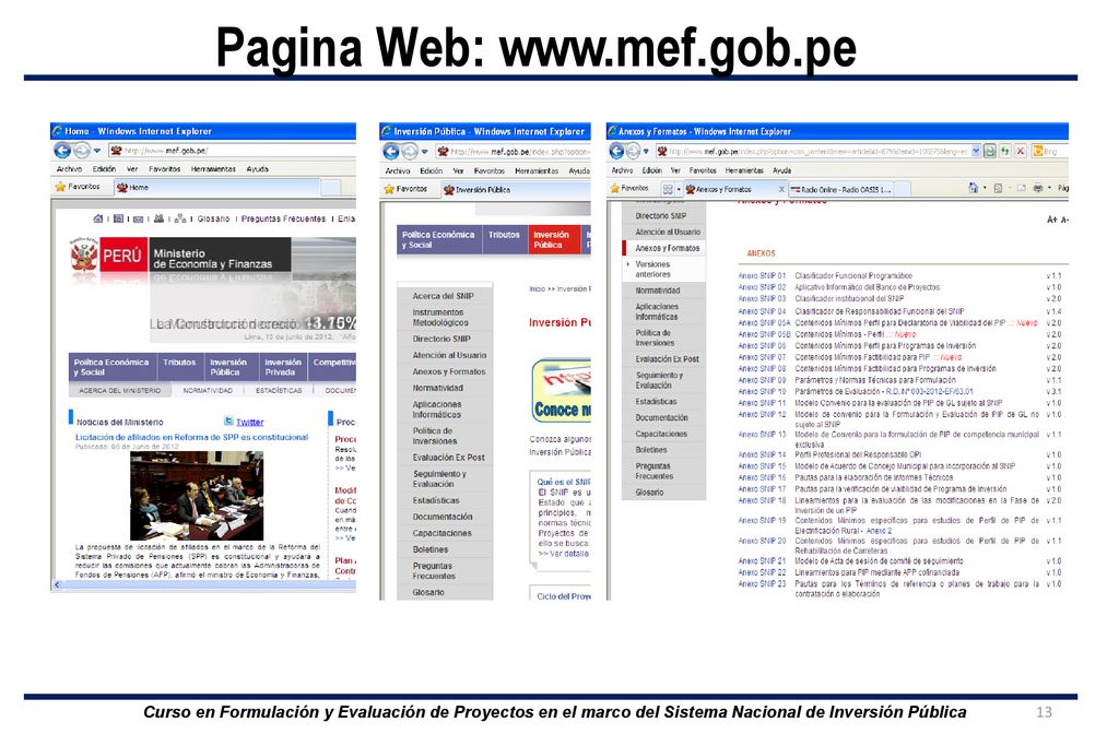 Pagina Web:   Curso en Formulación y Evaluación de Proyectos en el marco del Sistema Nacional de Inversión Pública.