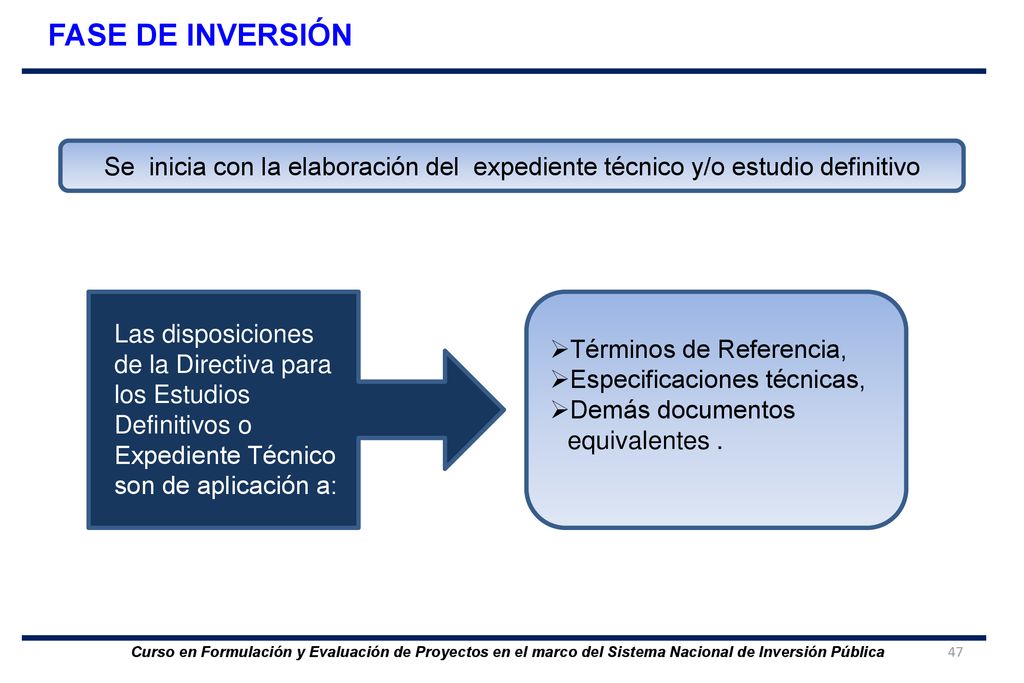 FASE DE INVERSIÓN Se inicia con la elaboración del expediente técnico y/o estudio definitivo.