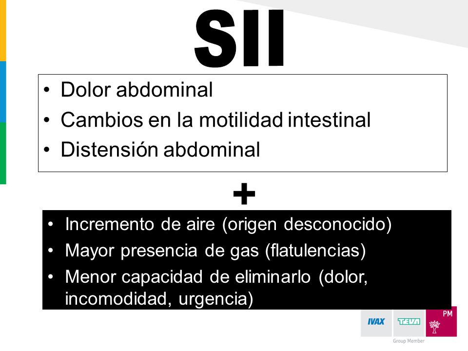 + SII Dolor abdominal Cambios en la motilidad intestinal