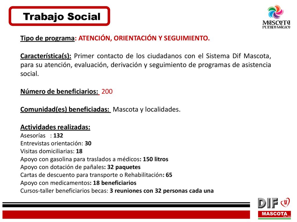 Trabajo Social Tipo de programa: ATENCIÓN, ORIENTACIÓN Y SEGUIMIENTO.