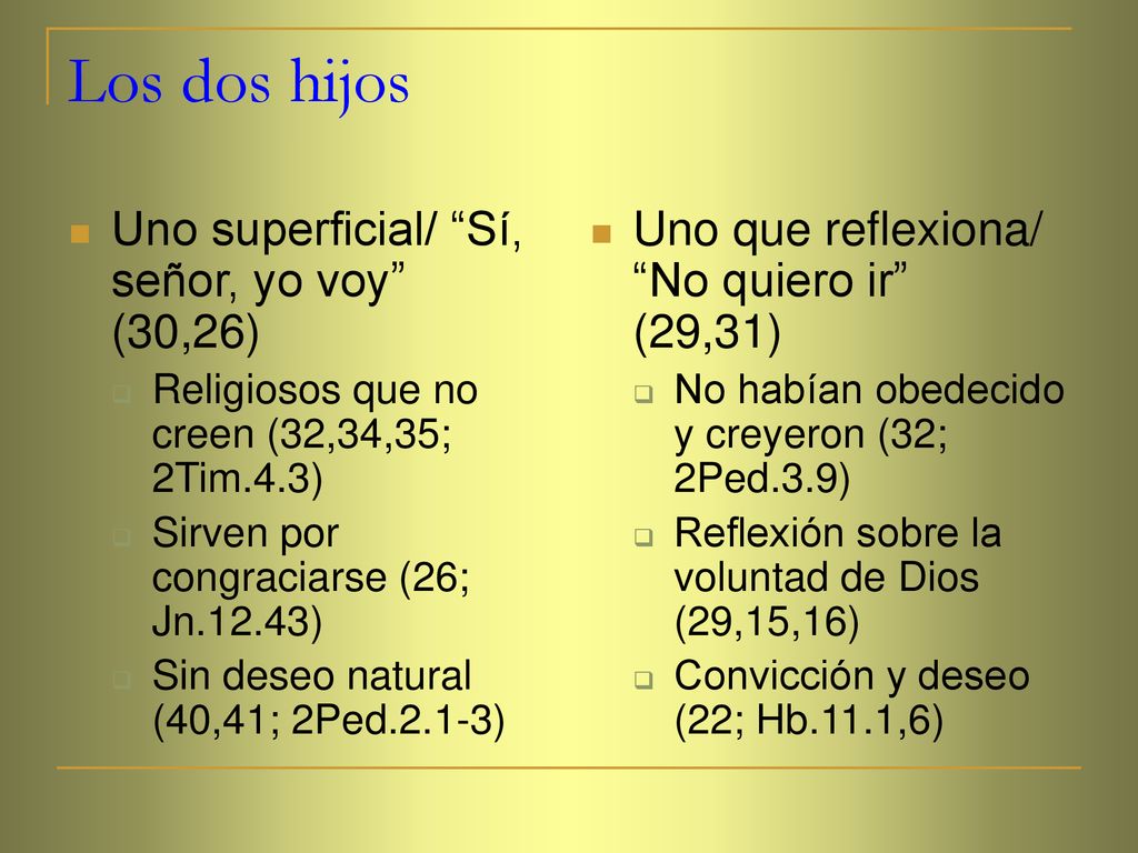 Los dos hijos Uno superficial/ Sí, señor, yo voy (30,26)