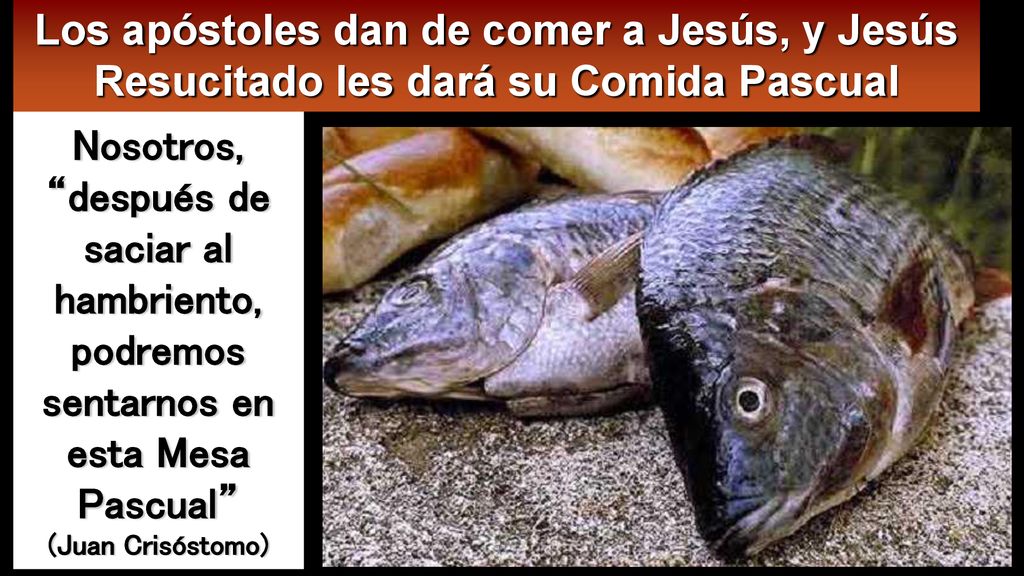 Los apóstoles dan de comer a Jesús, y Jesús Resucitado les dará su Comida Pascual