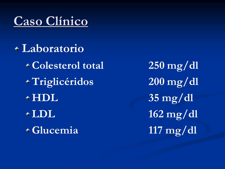 Caso Clínico Laboratorio Colesterol total 250 mg/dl