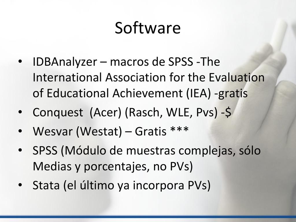 Software IDBAnalyzer – macros de SPSS -The International Association for the Evaluation of Educational Achievement (IEA) -gratis.