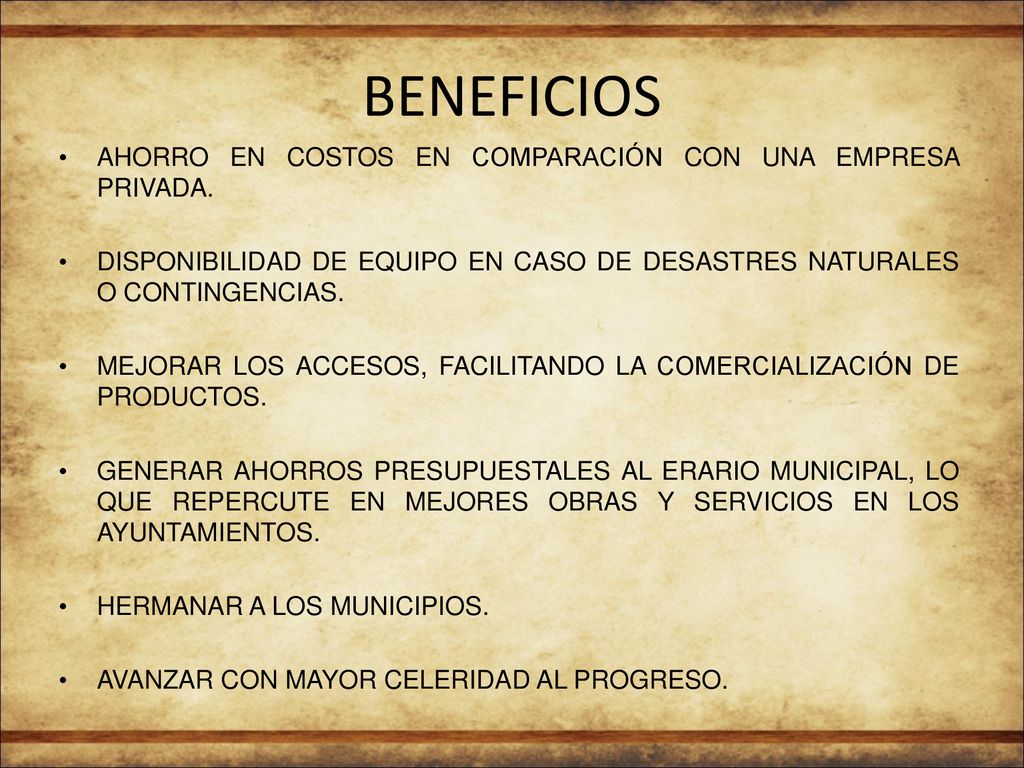 BENEFICIOS AHORRO EN COSTOS EN COMPARACIÓN CON UNA EMPRESA PRIVADA.