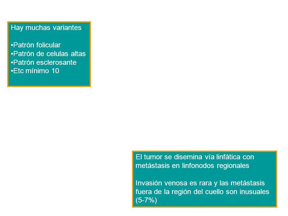 Hay muchas variantes Patrón folicular. Patrón de celulas altas. Patrón esclerosante. Etc mínimo 10.