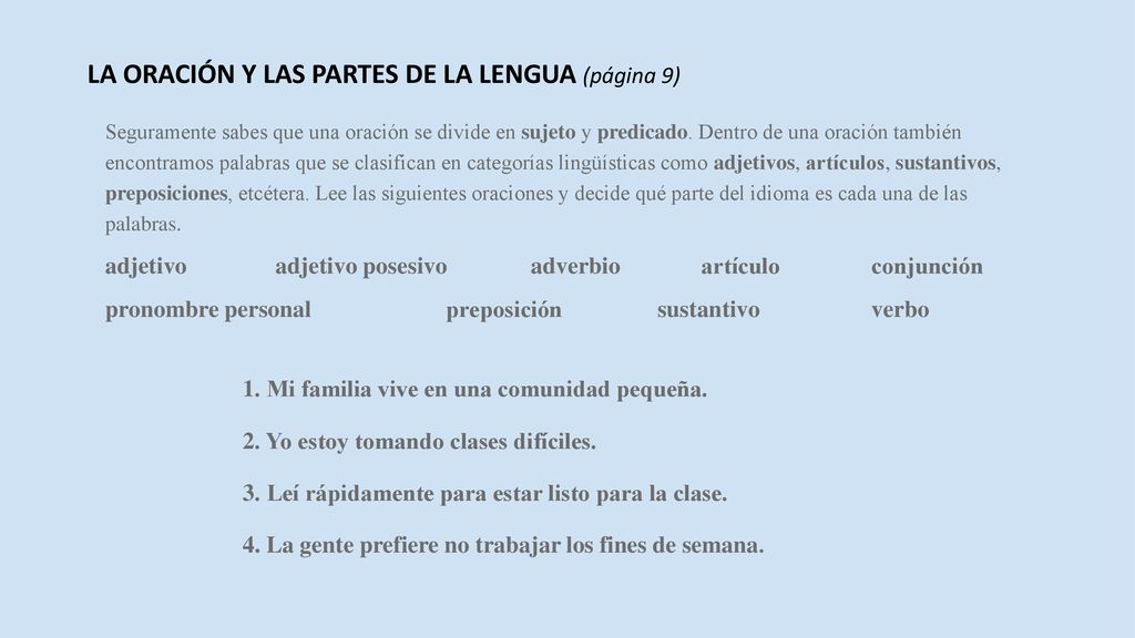 LA ORACIóN Y LAS PARTES DE LA LENGUA (página 9)