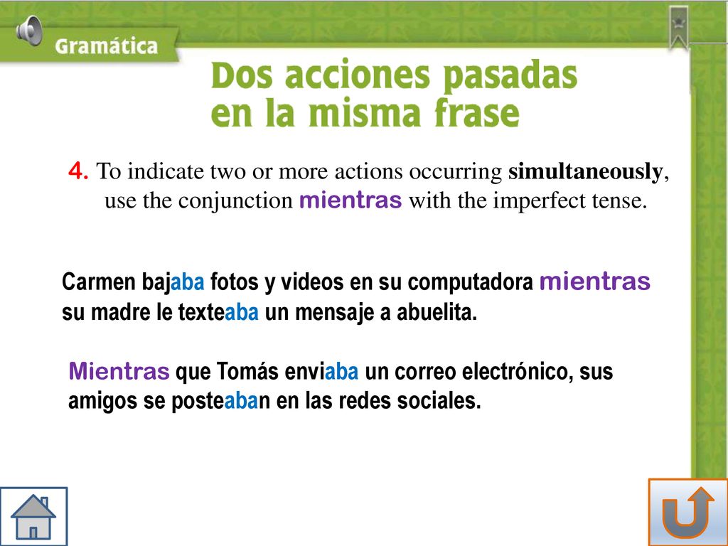 4. To indicate two or more actions occurring simultaneously,