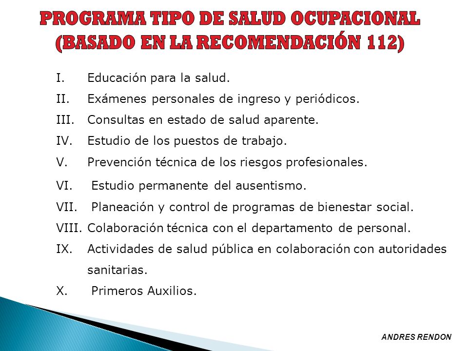 PROGRAMA TIPO DE SALUD OCUPACIONAL (BASADO EN LA RECOMENDACIÓN 112)