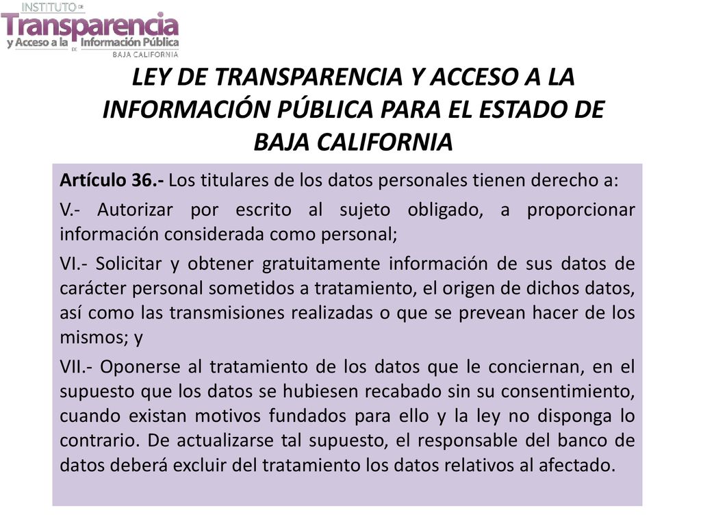 LEY DE TRANSPARENCIA Y ACCESO A LA INFORMACIÓN PÚBLICA PARA EL ESTADO DE BAJA CALIFORNIA