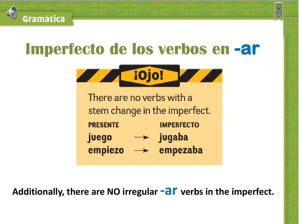 Additionally, there are NO irregular -ar verbs in the imperfect.