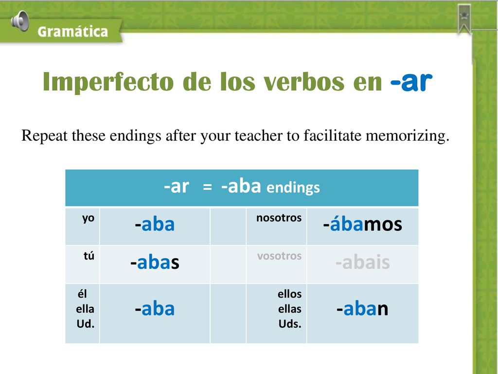 Repeat these endings after your teacher to facilitate memorizing.