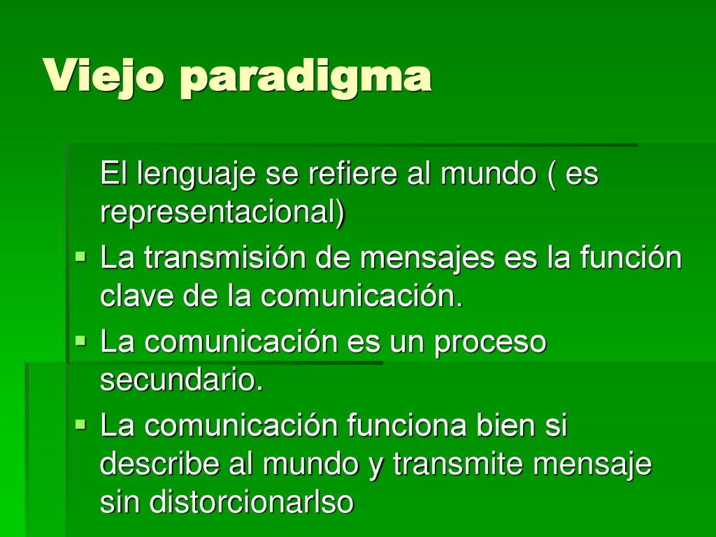 Viejo paradigma El lenguaje se refiere al mundo ( es representacional)