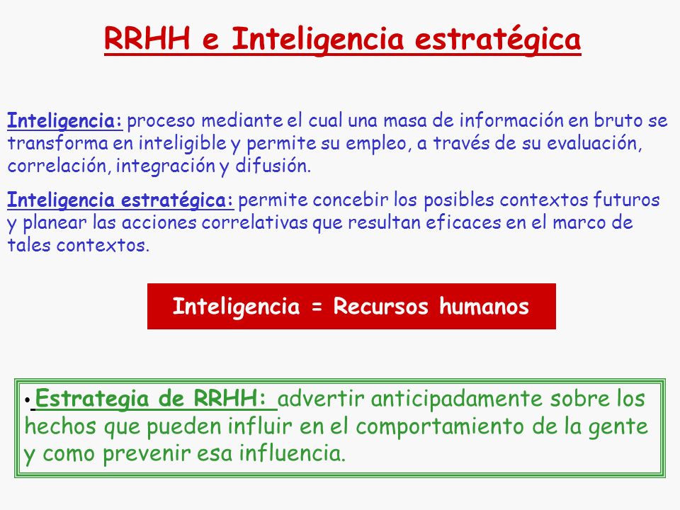 RRHH e Inteligencia estratégica Inteligencia = Recursos humanos