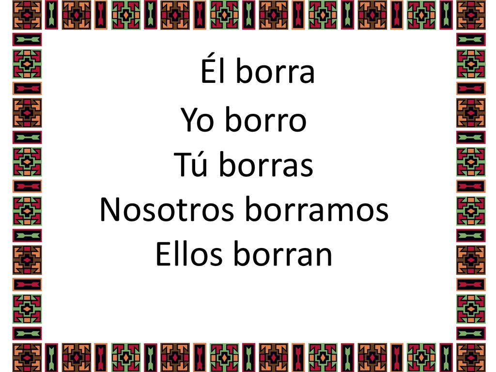 Yo borro Tú borras Nosotros borramos Ellos borran