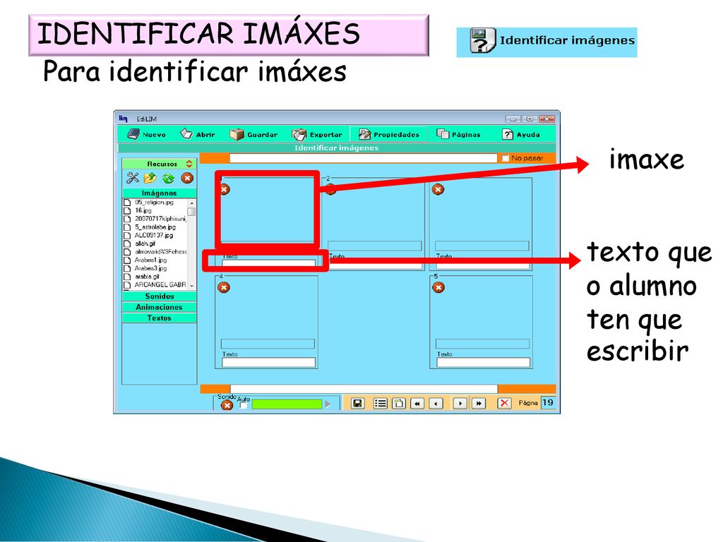 IDENTIFICAR IMÁXES Para identificar imáxes imaxe texto que o alumno ten que escribir
