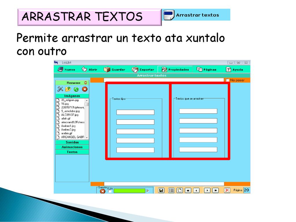 ARRASTRAR TEXTOS Permite arrastrar un texto ata xuntalo con outro