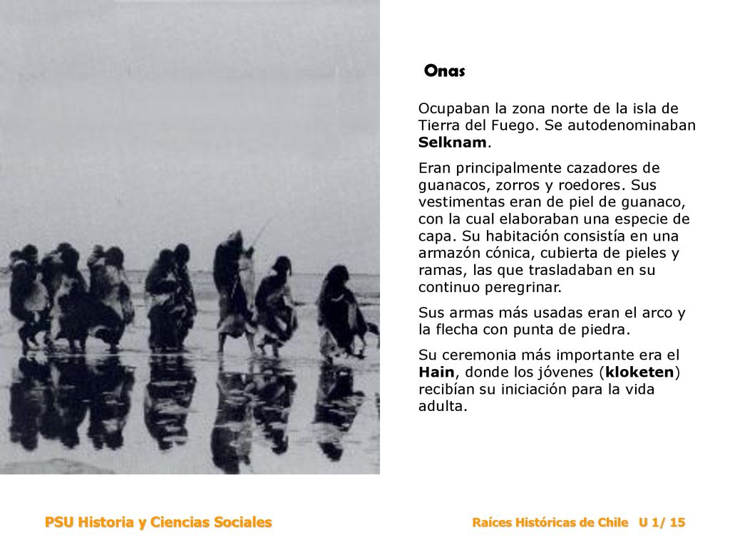 Onas Ocupaban la zona norte de la isla de Tierra del Fuego. Se autodenominaban Selknam.