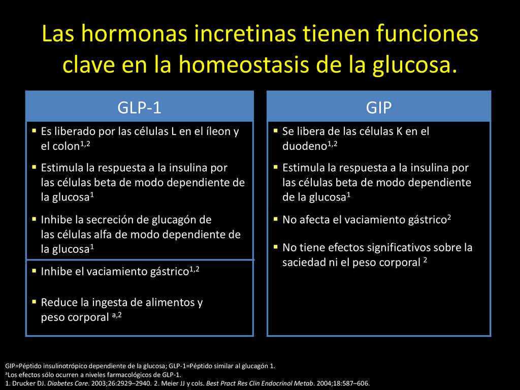 Las hormonas incretinas tienen funciones clave en la homeostasis de la glucosa.