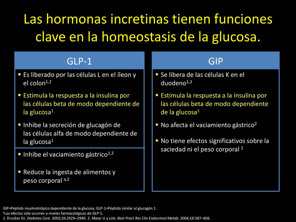 Las hormonas incretinas tienen funciones clave en la homeostasis de la glucosa.