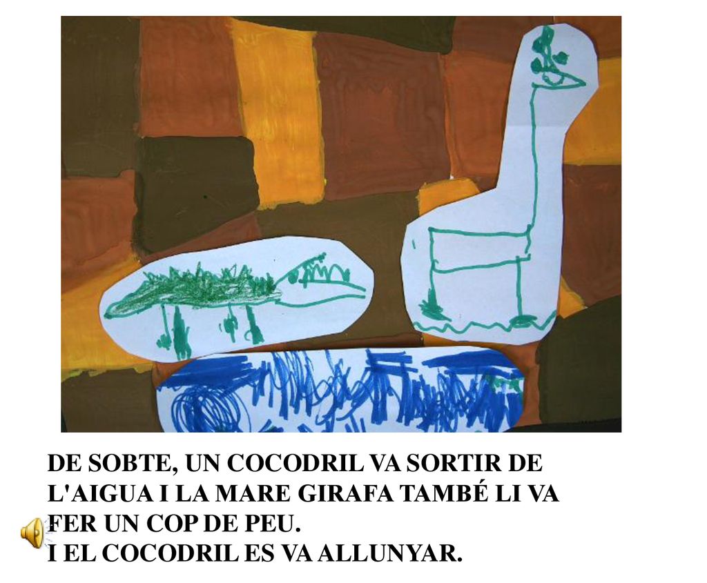 DE SOBTE, UN COCODRIL VA SORTIR DE L AIGUA I LA MARE GIRAFA TAMBÉ LI VA FER UN COP DE PEU.