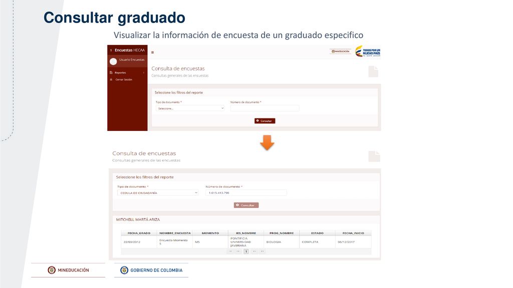 Consultar graduado Visualizar la información de encuesta de un graduado especifico