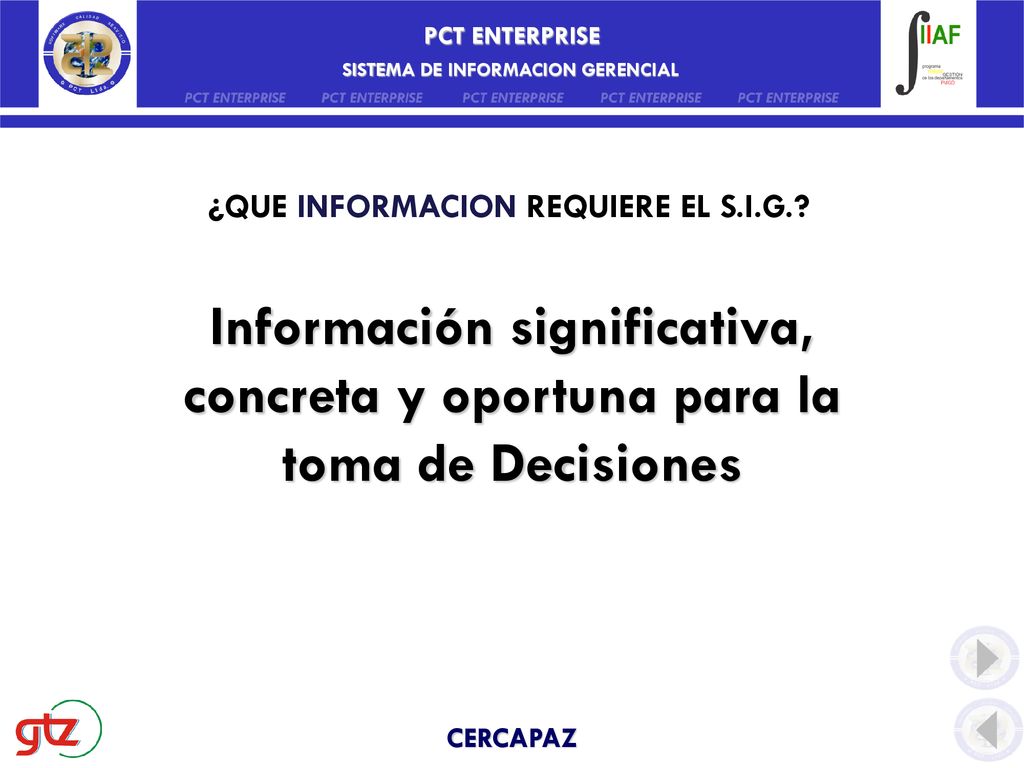 PCT ENTERPRISE SISTEMA DE INFORMACION GERENCIAL. ¿QUE INFORMACION REQUIERE EL S.I.G.