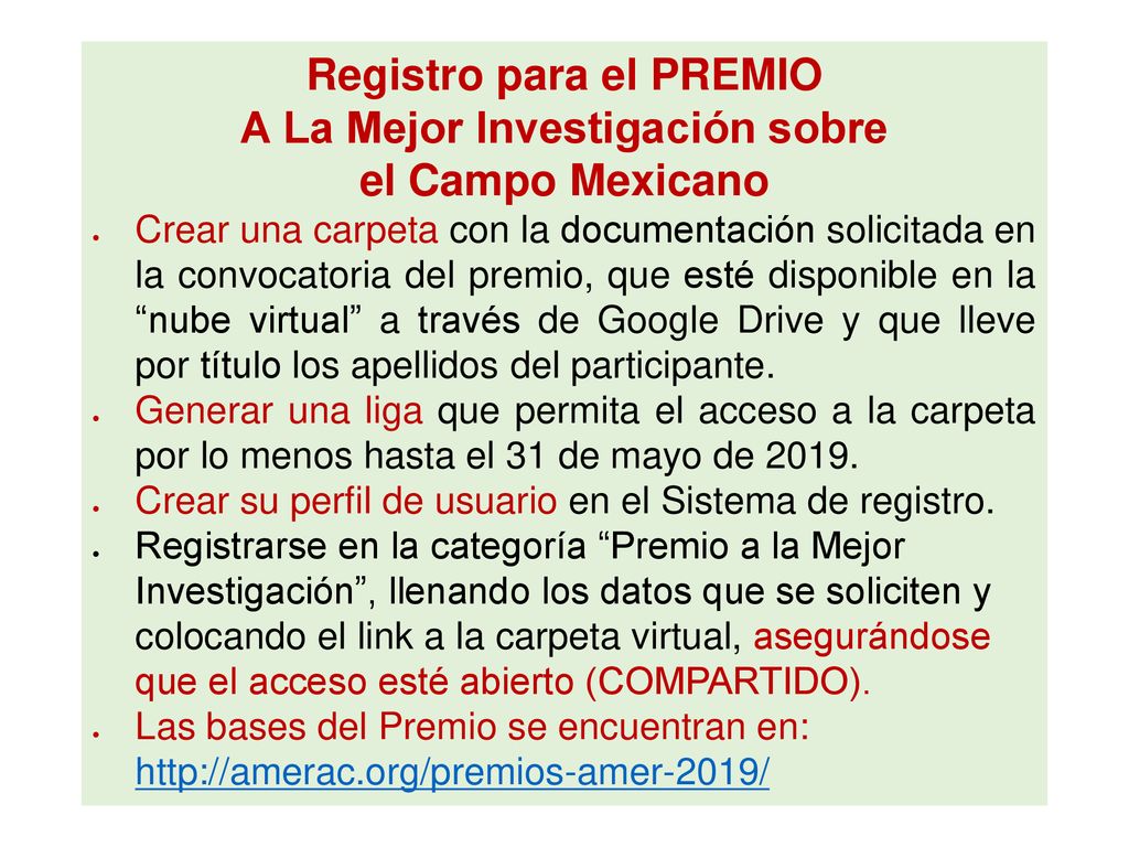 Registro para el PREMIO A La Mejor Investigación sobre