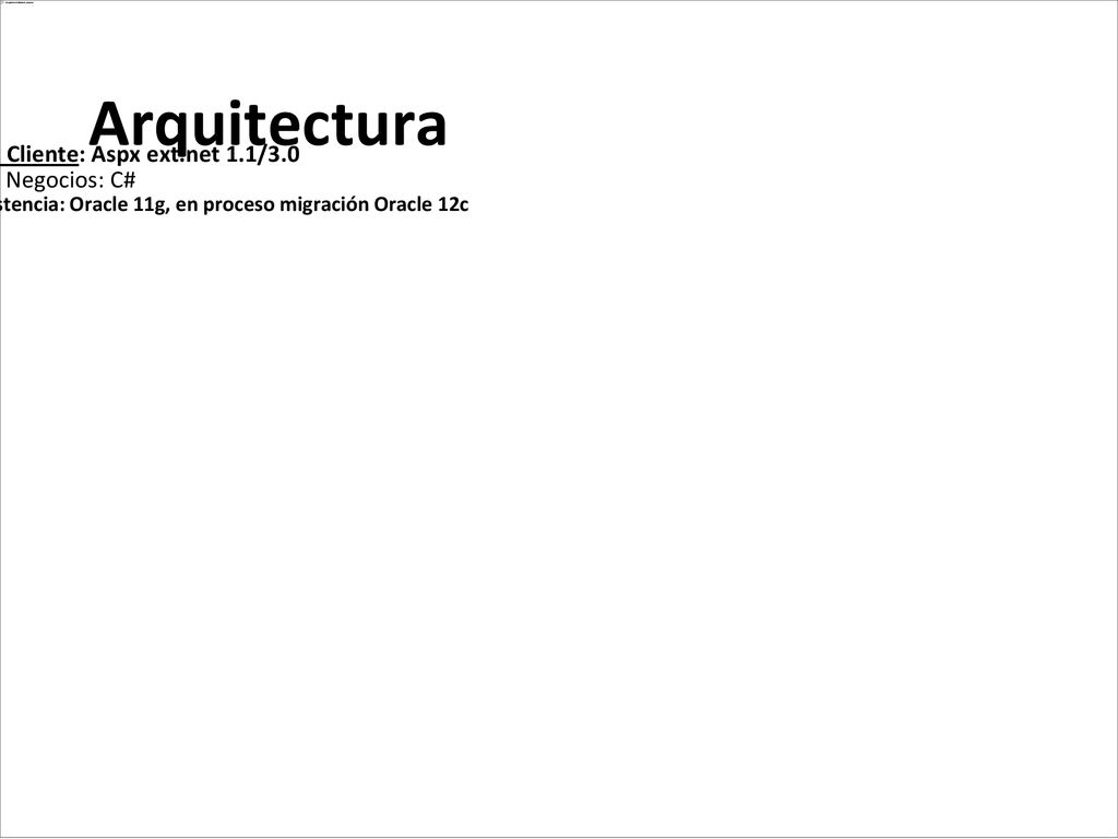 Arquitectura - Capa Cliente: Aspx ext.net 1.1/3.0 Capa Negocios: C#