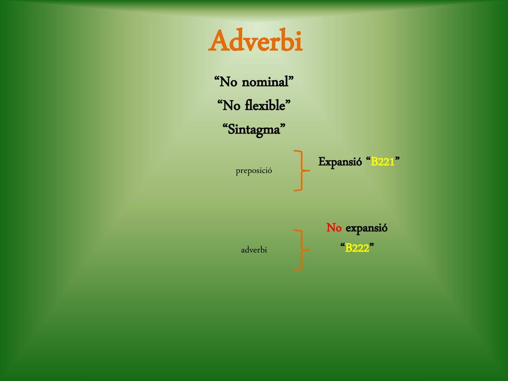 Adverbi No nominal No flexible Sintagma Expansió B221