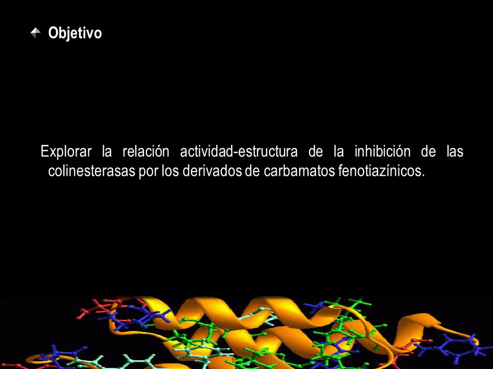 Objetivo Explorar la relación actividad-estructura de la inhibición de las colinesterasas por los derivados de carbamatos fenotiazínicos.