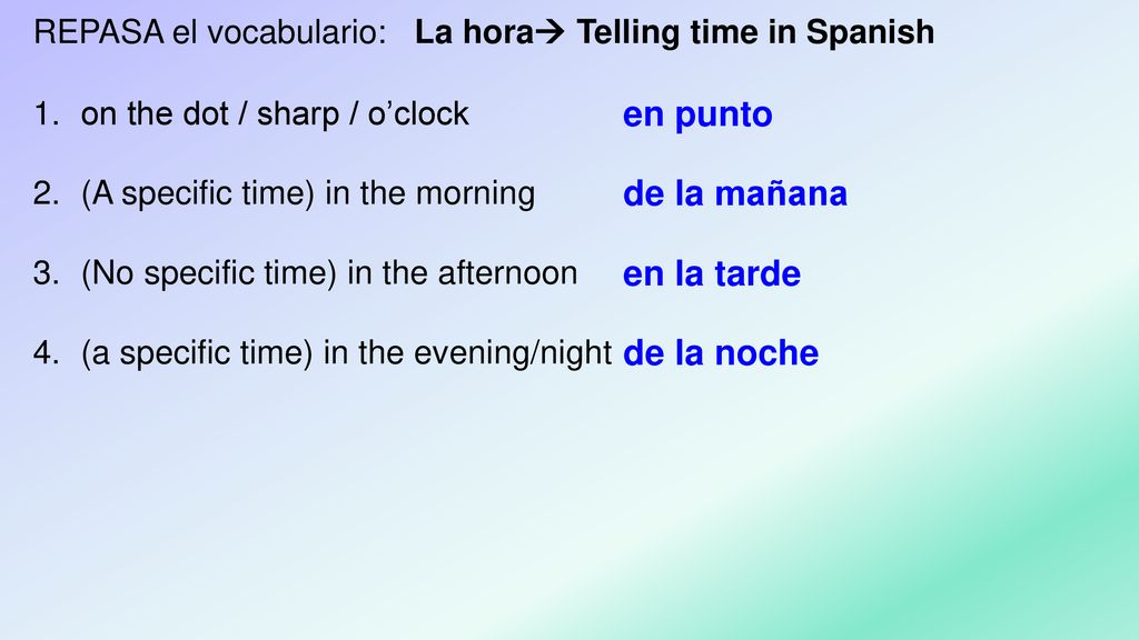 en punto de la mañana en la tarde de la noche
