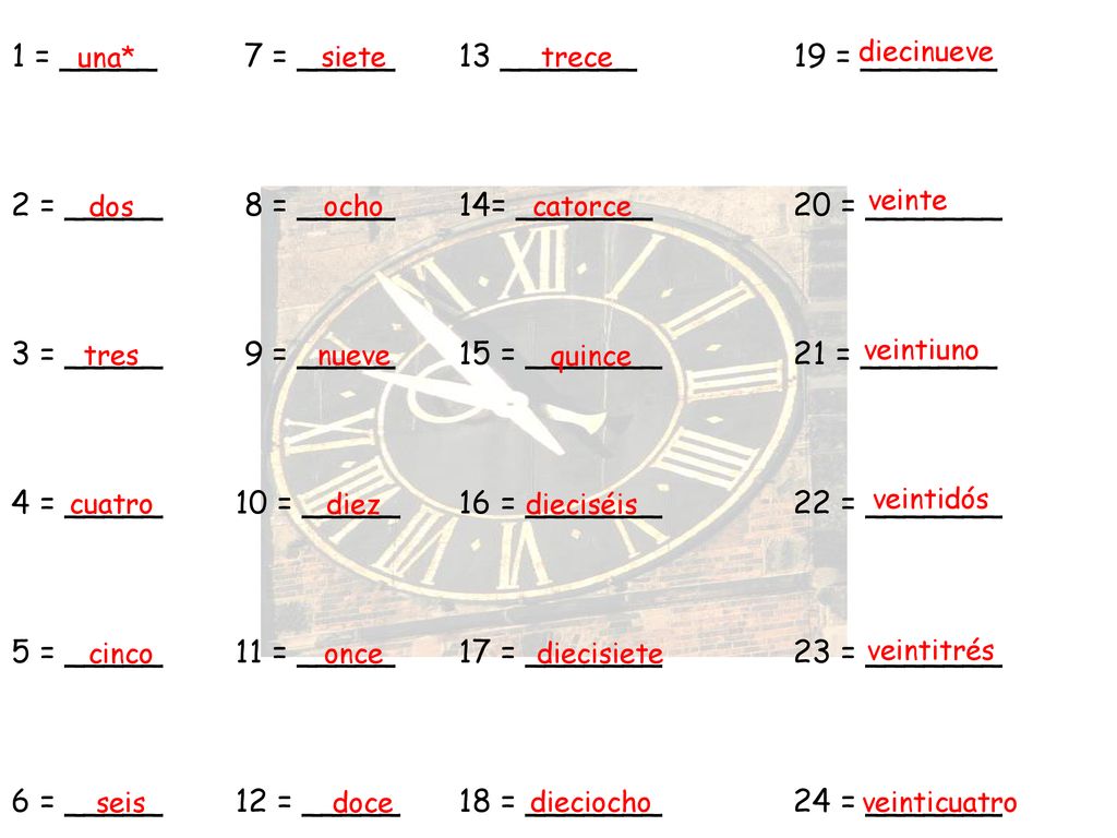 1 = _____ 7 = _____ 13 _______ 19 = _______