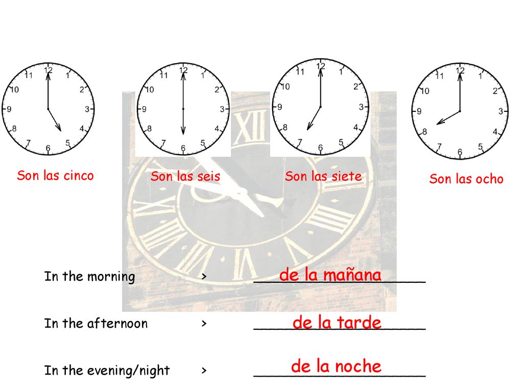 de la mañana de la tarde de la noche Son las cinco Son las seis
