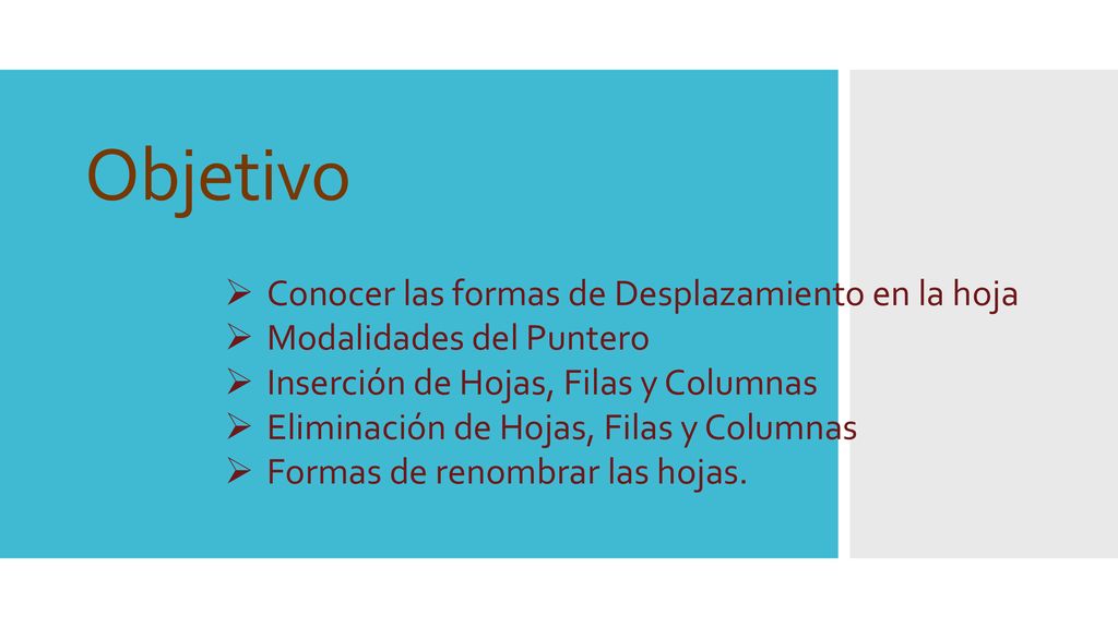 Objetivo Conocer las formas de Desplazamiento en la hoja