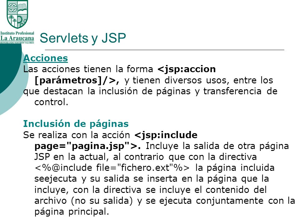Servlets y JSP Acciones