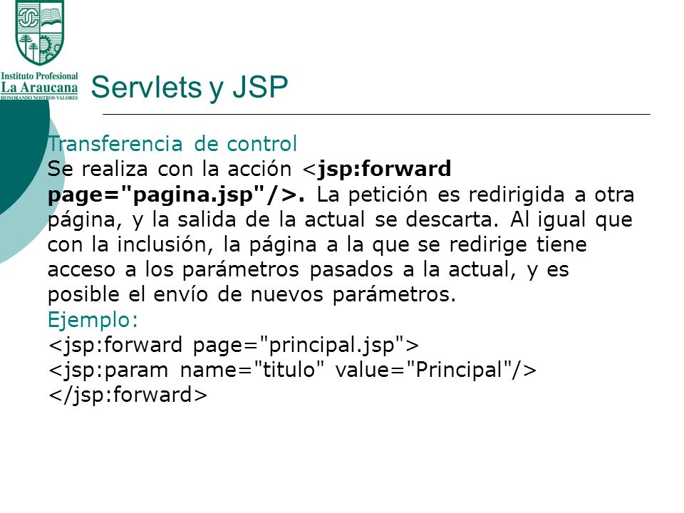 Servlets y JSP Transferencia de control