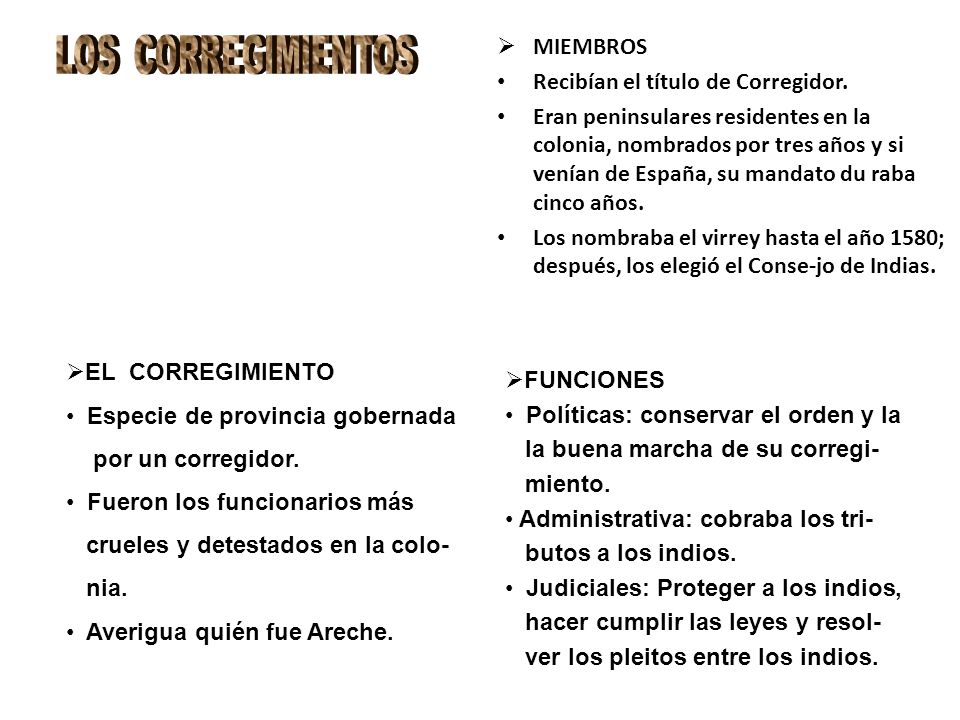 LOS CORREGIMIENTOS MIEMBROS Recibían el título de Corregidor.