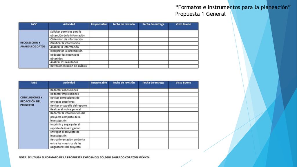 Formatos e instrumentos para la planeación Propuesta 1 General