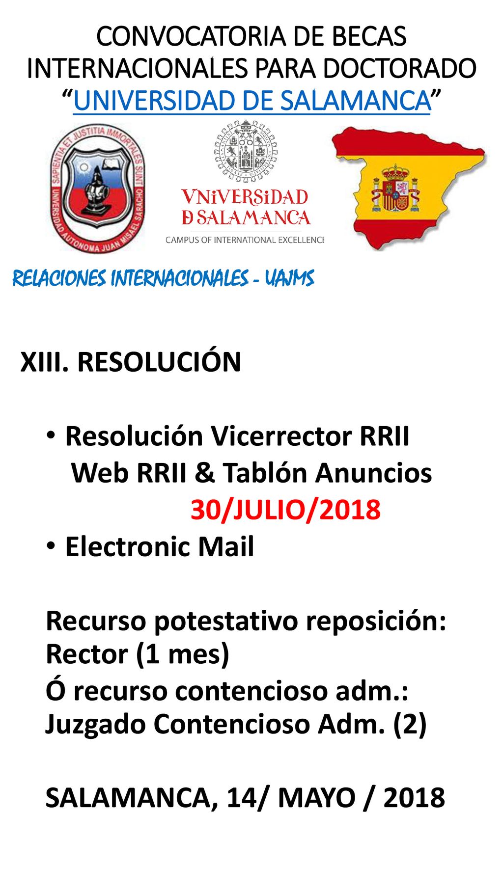 Resolución Vicerrector RRII Web RRII & Tablón Anuncios 30/JULIO/2018