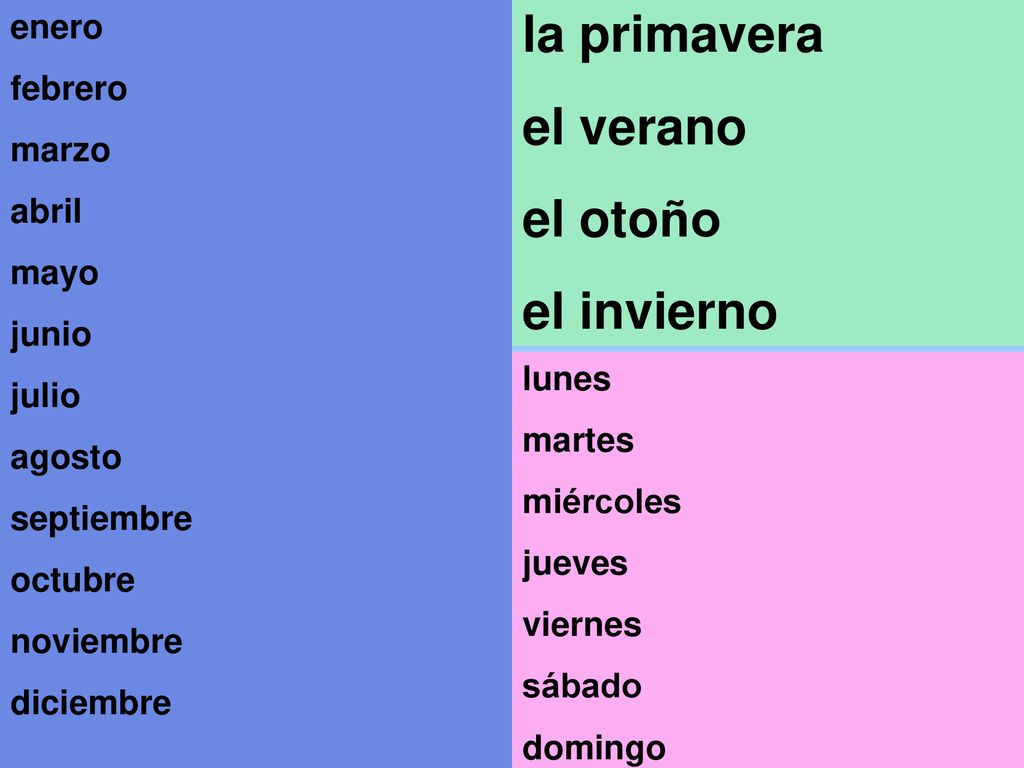 la primavera el verano el otoño el invierno enero febrero marzo abril