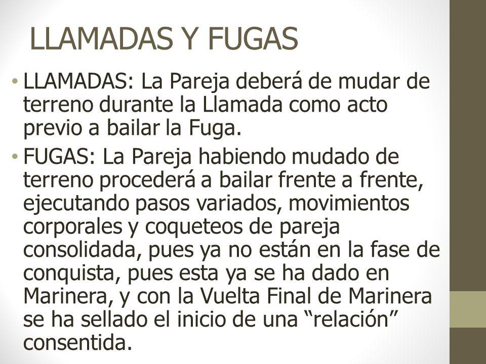 LLAMADAS Y FUGAS LLAMADAS: La Pareja deberá de mudar de terreno durante la Llamada como acto previo a bailar la Fuga.